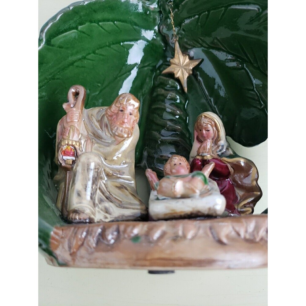 Nativity Palm Tree Tealight Candle Holder Holy Family Baby Jesus Manger 7.5x8 In - Picture 9 of 11
